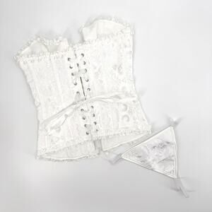 Apperloth A White Damask Lace Up Corset + G String Set Size XS